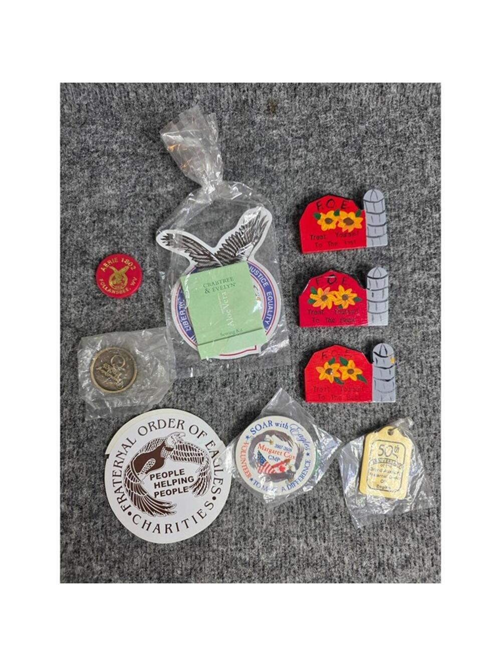 Fraternal Order Of Eagles Collectible Lot Pins Magnets Stickers Keychains